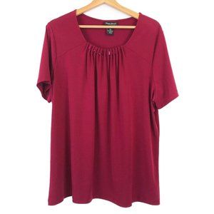 Maggie Barnes Essentials Red Burgundy Beaded Blouse 0X 16W